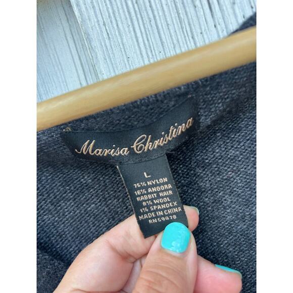 Marisa Christina Charcoal Gray Sweater Angora Wool Blend V-Neck Pullover Size L - Picture 6 of 8